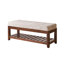 Banc de rangement en bois cannelé, assise rembourrée et capitonnée avec tablette inférieure à lattes, banc organisateur de chaussures d'entrée-1405592343