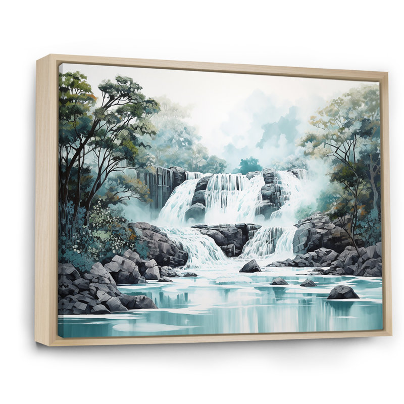 " Waterfall Cliff Scenery Magic II ", Natural Floater Framed, 24" H x 32" W x 1" D