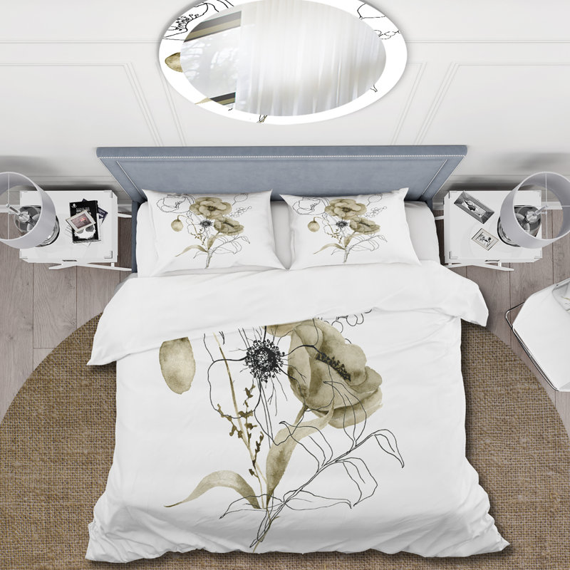 White/Beige Microfiber Duvet Cover Set, King Duvet Cover + 2 King Shams