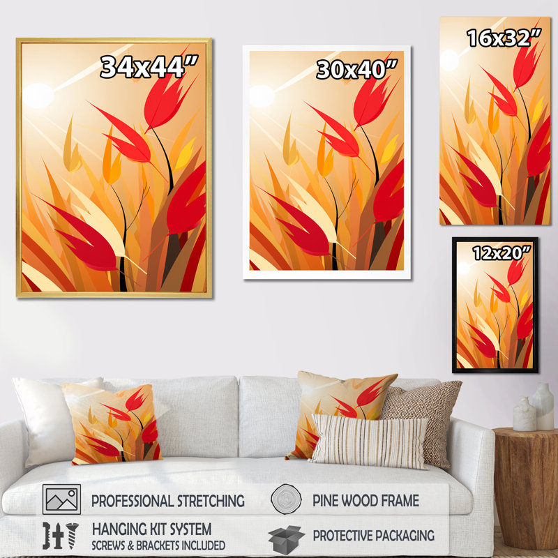 «Retro Autumn Leaves In The Meadows», impression d'art mural plumes, H 40 po x l 30 po x P 1,5 po, Cadre flottant noir