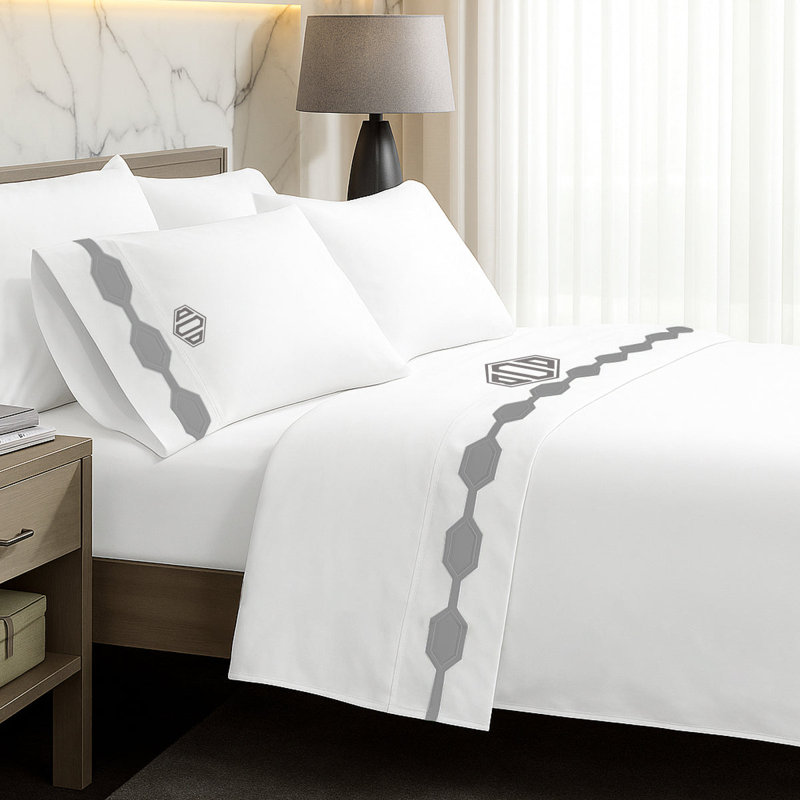 Monogram Hexagonal Applique Border Cotton Sheet Set, California King Sheet Set, Yes
