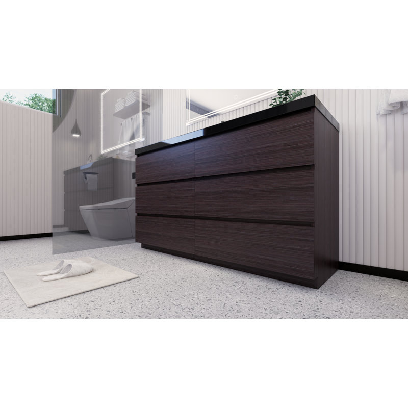Santrice 59'' Single Bathroom Vanity with Acrylic Top, Dark Gray Oak