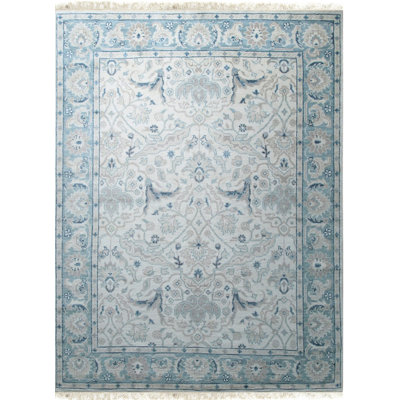 Tapis ivoire en laine noué à la main 8 x 8 po