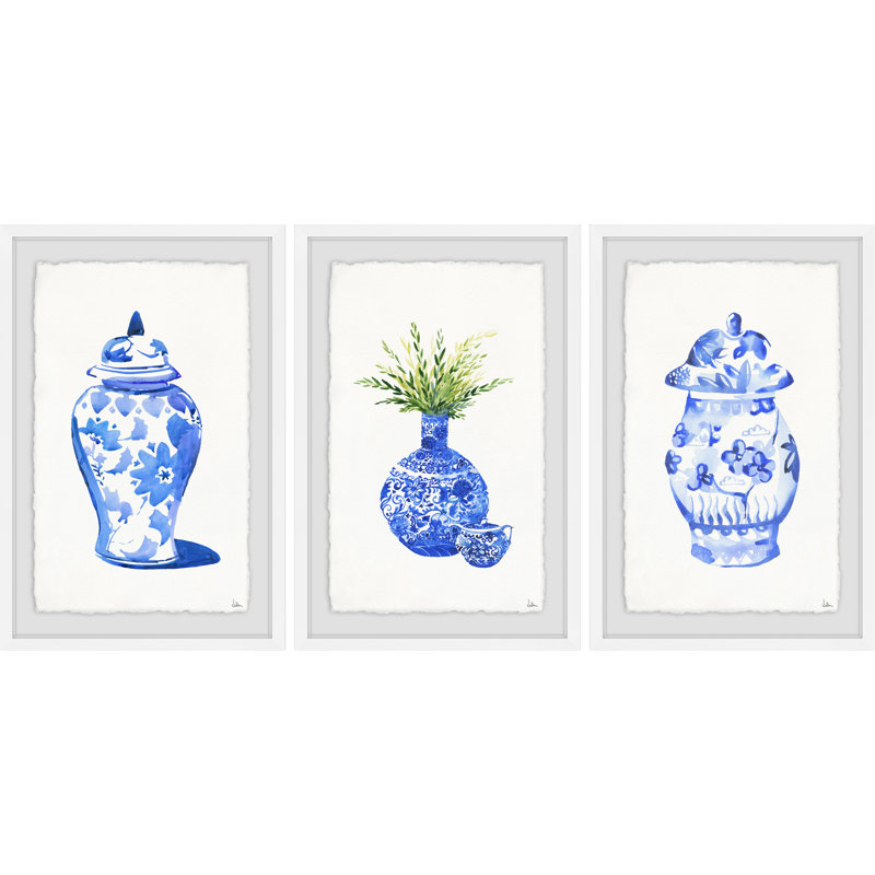 «Chinese Vases Triptych» par Julia Posokhiva - ensemble de 3 reproductions de cadres photo, H 45 po x l 30 po x L 1,5 po