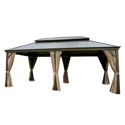 Pavillon de jardin 12 pi x 20 pi avec toit en acier galvanisé. Protection contre les vents forts pour le patio et la pelouse