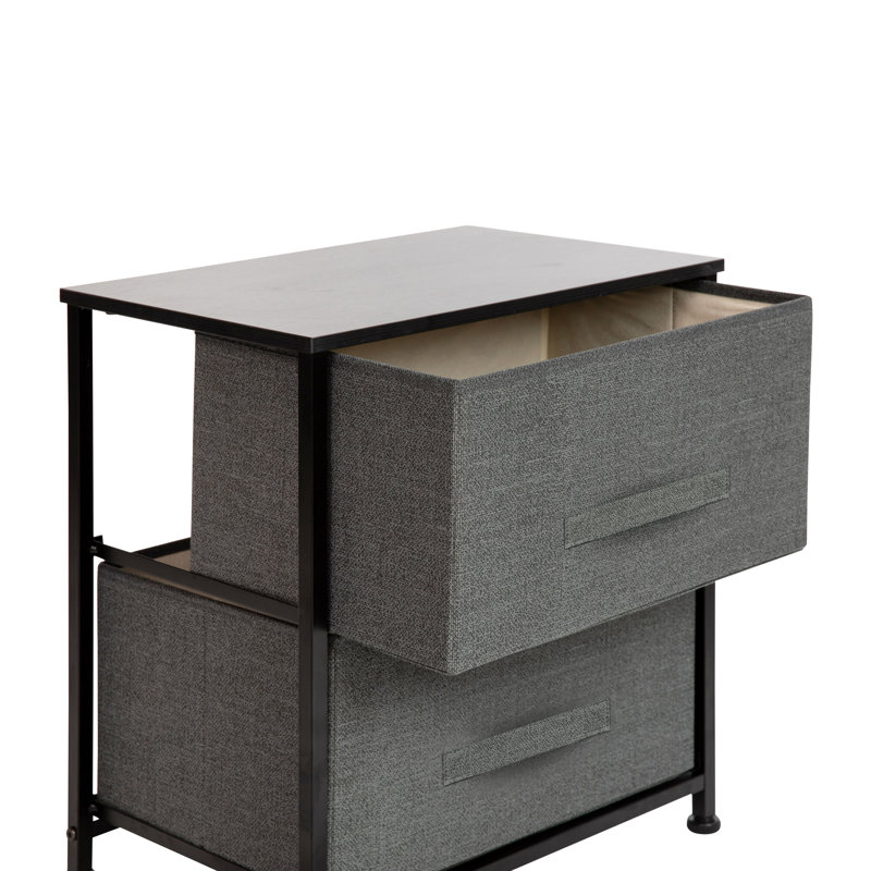Colne 2 Drawer Storage Stand with Wood Top & Fabric Pull Drawers, Black/Dark Gray