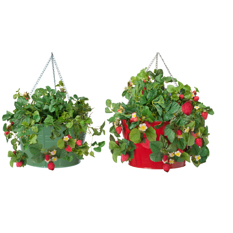 Pot à fleurs suspendu en métal Christiann, Sauge / rouge, 2