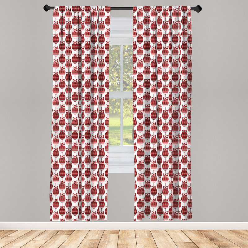 Rideaux géométriques à 4 panneaux Latitude Run®, blanc rubis de Noël ornemental, L 56 po x L 63 po
