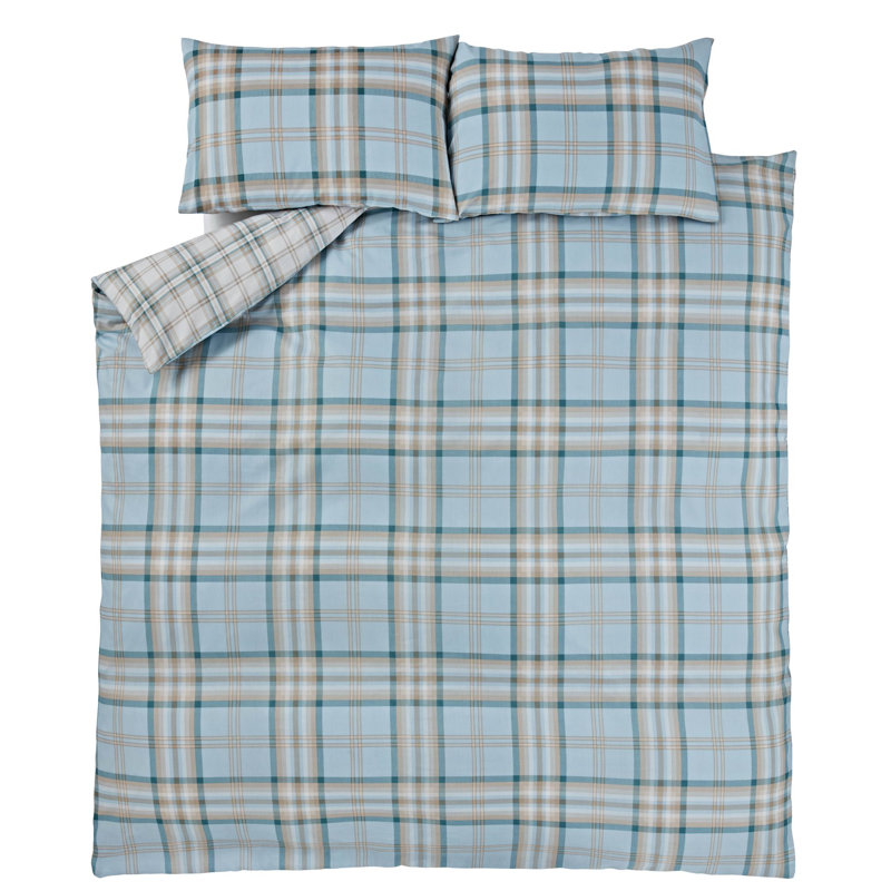 Kelso Check Reversible Duvet Cover Set, Double Duvet Cover + 2 Standard Pillowcases, Mint