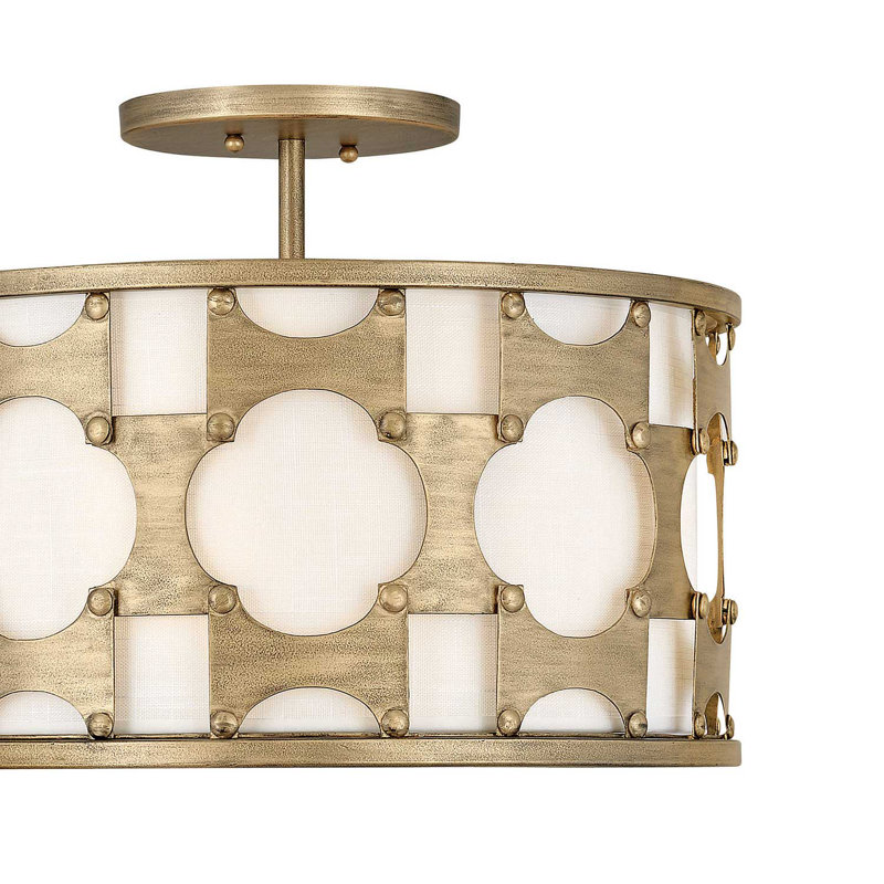 Burnished Gold Drum Pendant with Off-White Textured Shade