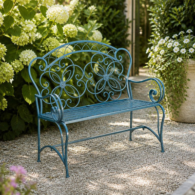 Blue And Gold Matal Garden Bench