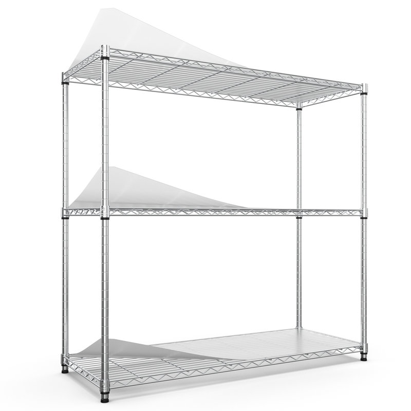 48" H X 48" W X 18" D Height Adjustable Storage 3-tier Wire Shelving Unit, Chrome