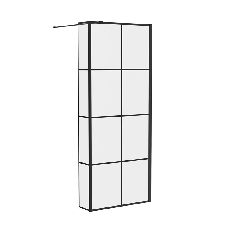 Black Grid Walk In Shower Enclosure Wet Room 700mm Glass Screen with 300mm Return Panel