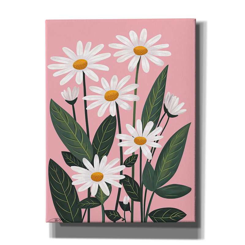 «White Daisies On Pink Fond» par Momart, art mural sur toile, H 54 po x l 40 po x P 1,5 po