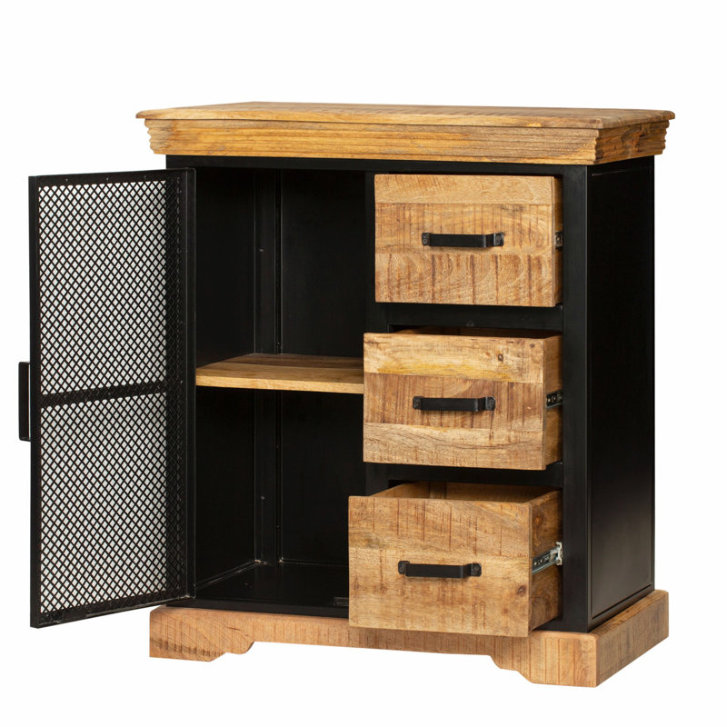 Armoire de bureau Javarrius avec 3 tiroirs et structure en métal, chêne brun et noir