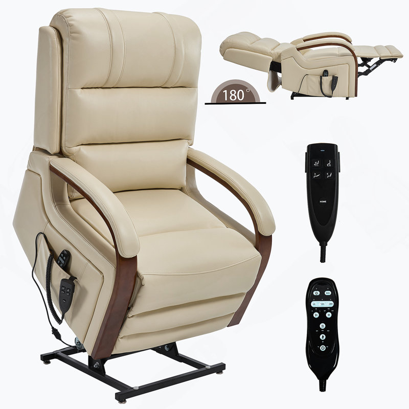 Power Brown Leatheraire Lift Recliner Chair Dual Motor Infinite Position Up To 350 LBS, Beige