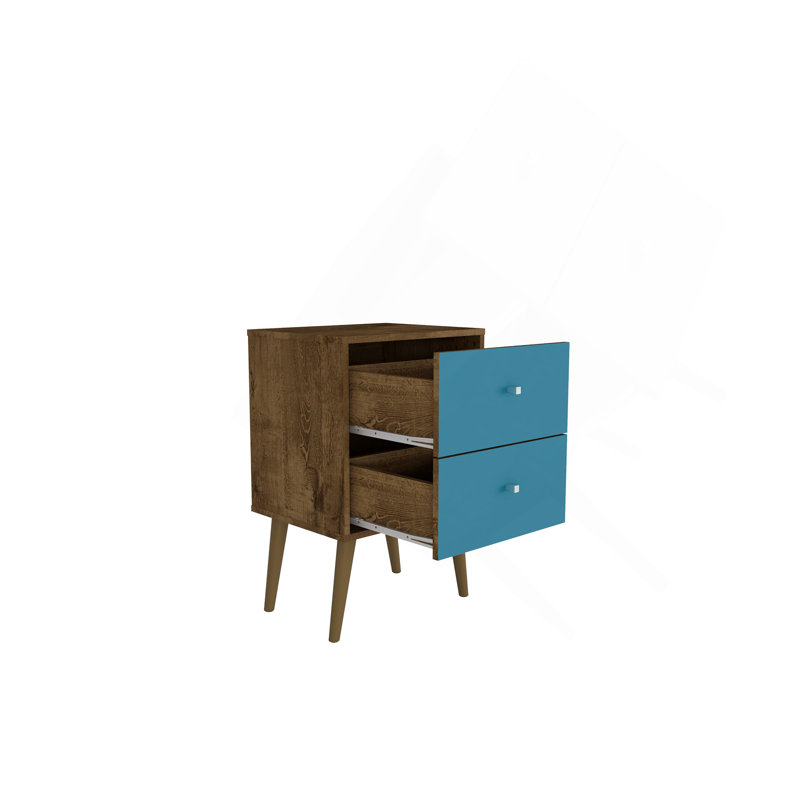18" Nightstand In Rustic Brown And Aqua Blue (2-Drawer), Brown/Blue