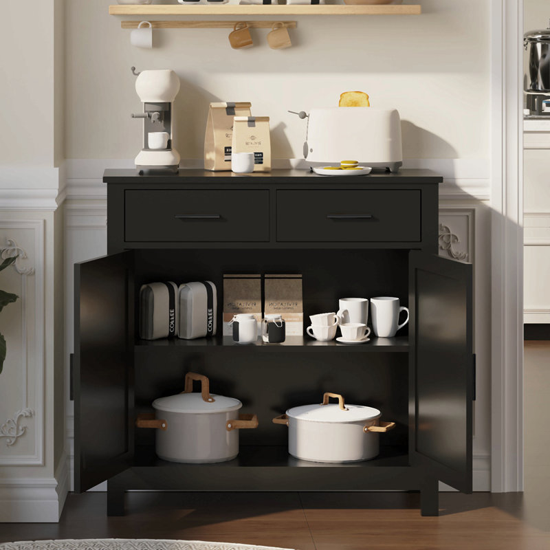 Kitchen Storage Cabinet, Modern Farmhouse Buffet Cabinet With Storage, Coffee Bar With 2 Drawers And 2 Doors, Floor Sideboard Buffet For Living Room, Dining Room, Bathroom