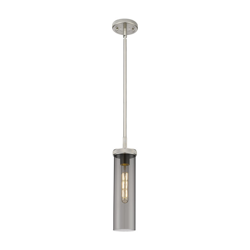 Luminaire suspendu sur tige 12 lumières 1 lumière Lincoln, Plaqué couleur fumée, Nickel satiné