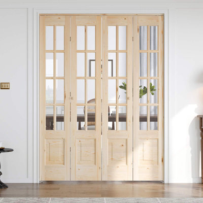 Porte pliante en verre et bois massif 8-Lite avec trousse de quincaillerie d'installation