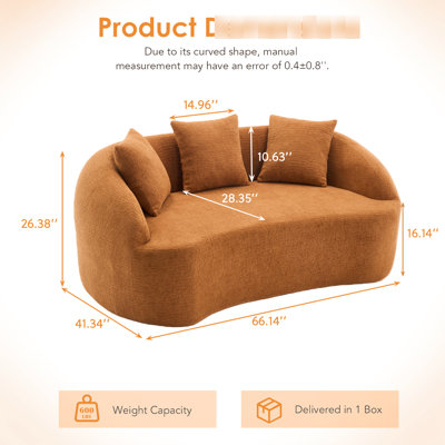 049s Chenille 2 sans os avec mise à niveau, 3 coussins décoratifs, pour le salon, le bureau, l’appartement, l’espace et le confortable courbé en chenille, utilisation modulaire à la maison, profil