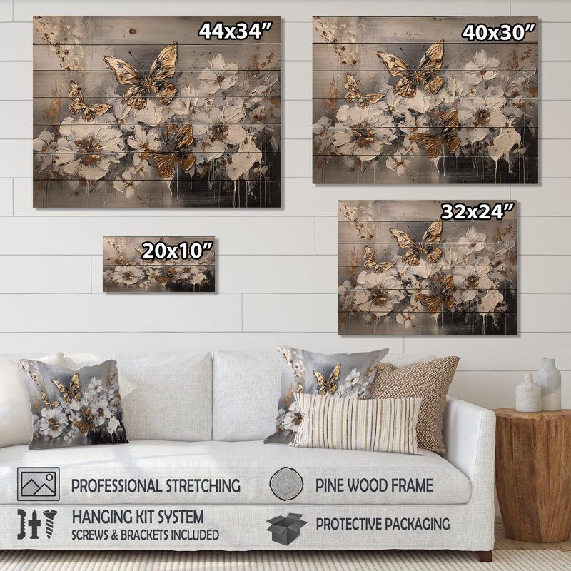 Dorette - Art mural floral sur bois de pin naturel, H 30 po x l 40 po