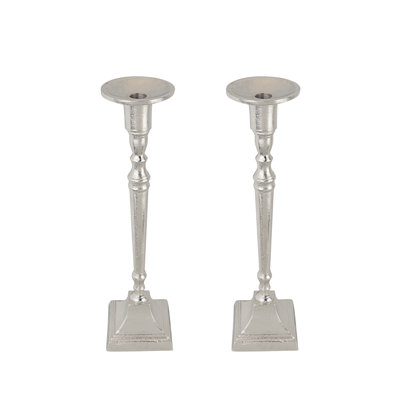 Porte-bougie Aspen Creative 16302-11-2, en aluminium et nickel massif, support de table décoratif pour mariage, repas, fête, décoration intérieure, 4-1 / 8 po de diamètre x 16 po de hauteur, ensemble de 2