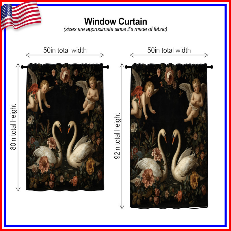 Rideaux Swans avec chérubins, voilages et voilages Swans - 1 panneau, Blocage, 50 po x 80 po - 1 panneau