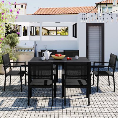 Table et chaise d'extérieur en acier, moderne pour patio, balcon, cour, mobilier en U pour 6 utilisations -, sièges design 6