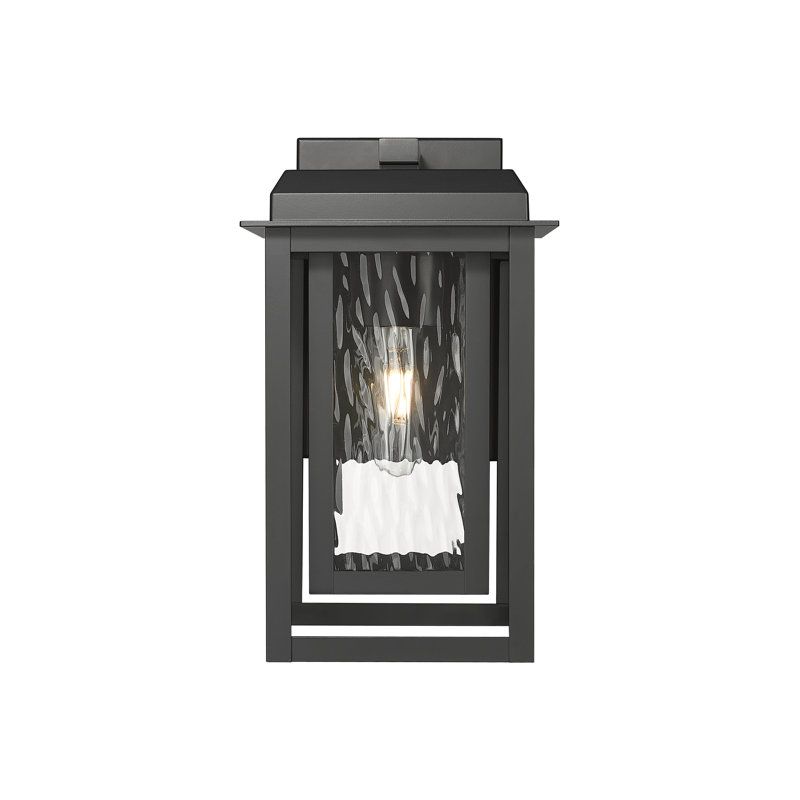 Applique murale d'extérieur 1 lumière noire matte de 13 po avec verre d'eau Mansfield, Verre à eau, Noir mat, 13