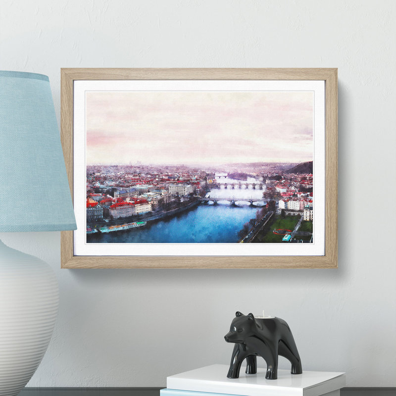 Prague Czech Republic Skyline - Framed Print, Oak Framed, 62cm H x 87cm W x 2cm D