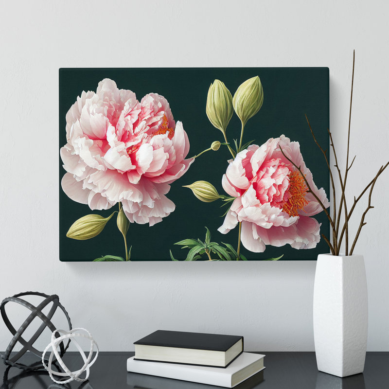 Fascinating Peony Flowers - Wrapped Canvas Print, 35cm H x 50cm W x 3cm D