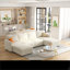 Canapés modulaires | Canapé-lit modulaire moderne en U à 6 places avec rangement en chenille de 123 po Modern | Blanc antique | Tissu