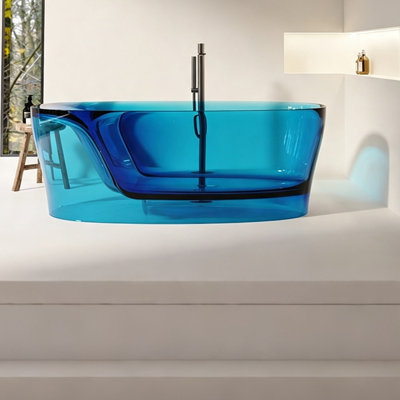 Baignoire profonde autoportante en résine colorée translucide