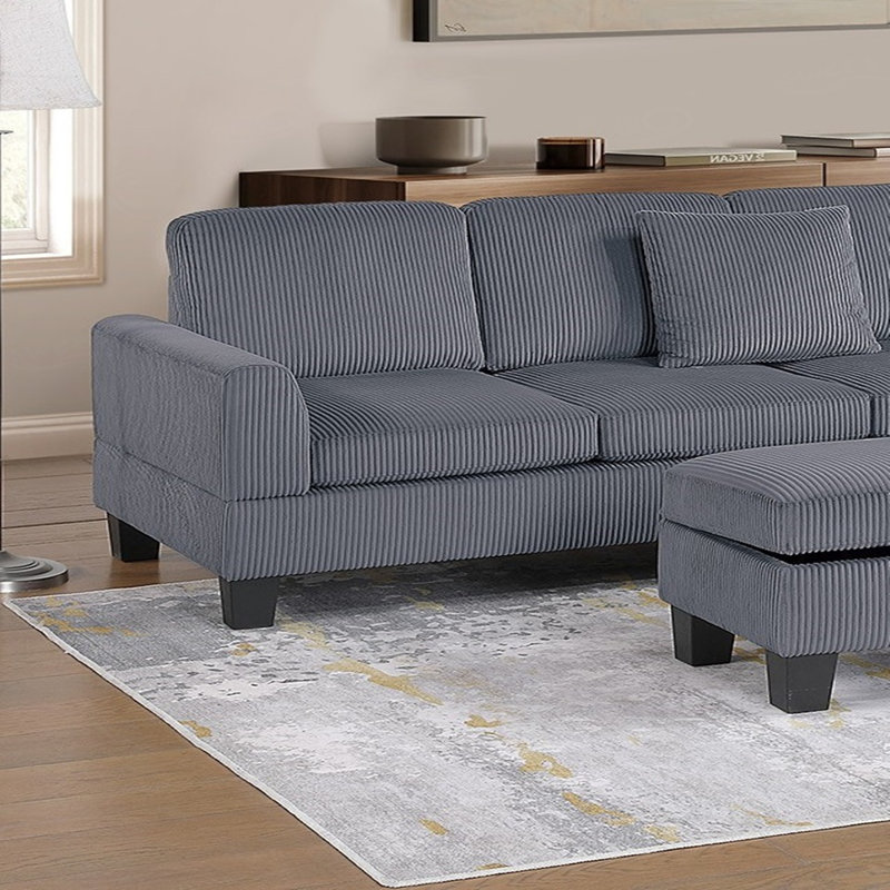 Ensemble de canapé modulaire 3 pièces RAF Chaise LAF avec repose-pieds en velours côtelé gris foncé