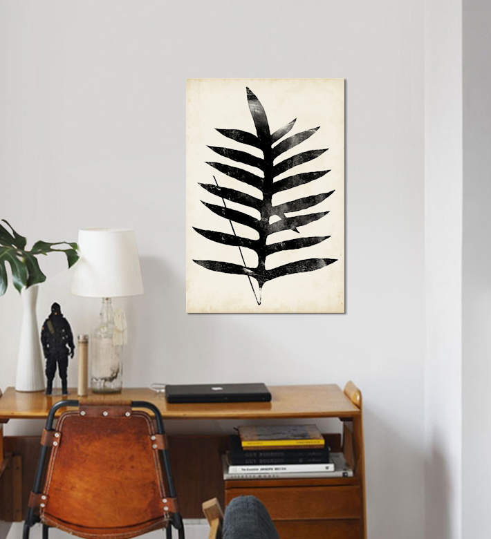 « palm silhouette iii », reproduction sur toile, H 32 po x l 24 po x P 1 po, Papier d'art encadré noir, Blanc