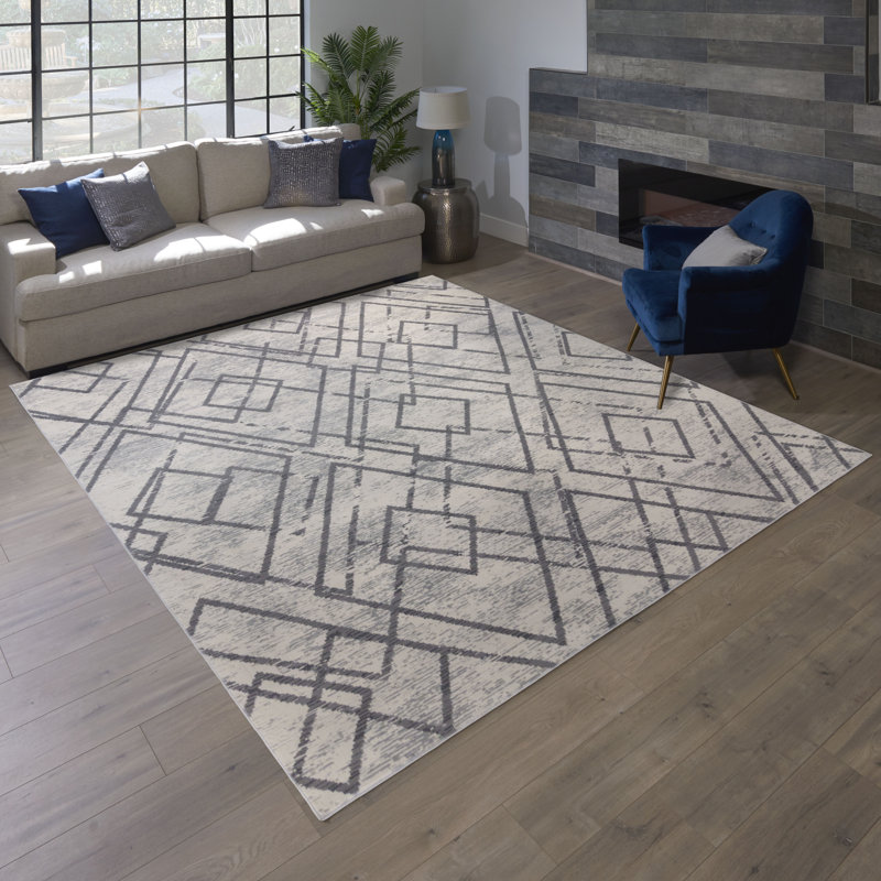  Barga Kolta Gray/Ivory Distressed Modern Geometric Diamond Area Rug, Runner 2'2'' x 8'