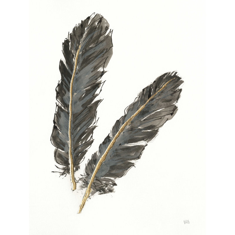Plumes dorées IV sur blanc noir, H 48 po x l 36 po
