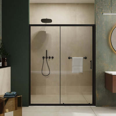61.67 In W X 70.35 H Single Sliding Shower Door, 1/5 Inch Tempered Glass, Black, Superior Durability