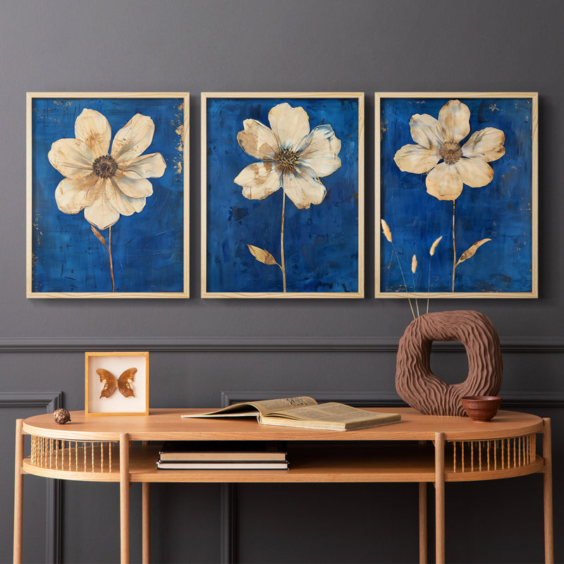 Étude florale, série XXVI, ensemble de 3 estampes numériques, prêt à accrocher, H 10 po x l 8 po, Encadré naturel