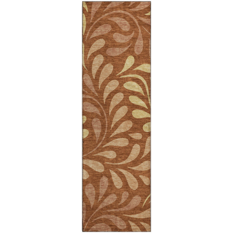 Premium Machine Washable Mayfield AMF2411 Floral Rug, 2'3" x 7'6" Runner, Paprika
