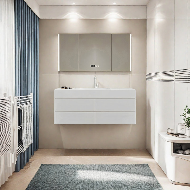 Armoire de salle de bain crème, Blanc, H 19,68 po x l 47,24 po x P 21,65 po