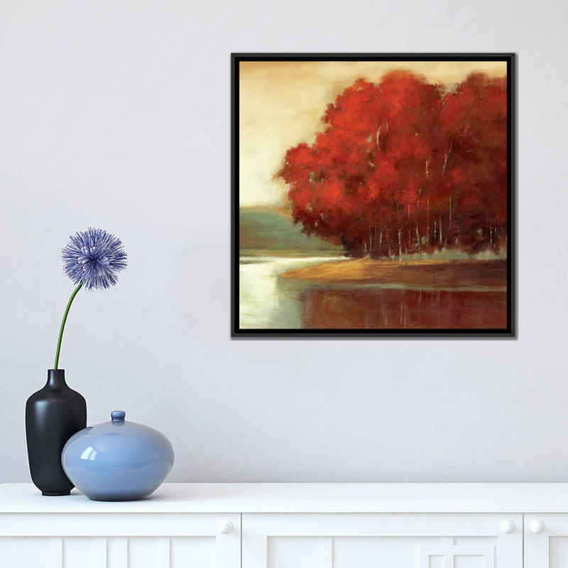 «Touch of Red» par Asia Jensen, reproduction sur toile, H 18 po x l 18 po x P 1,5 po, Toile avec cadre noir, Pas de tapis