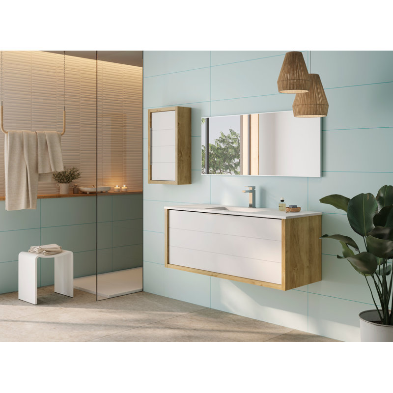 Meuble-lavabo double 2 tiroirs DAX Modena, Chêne / blanc mat