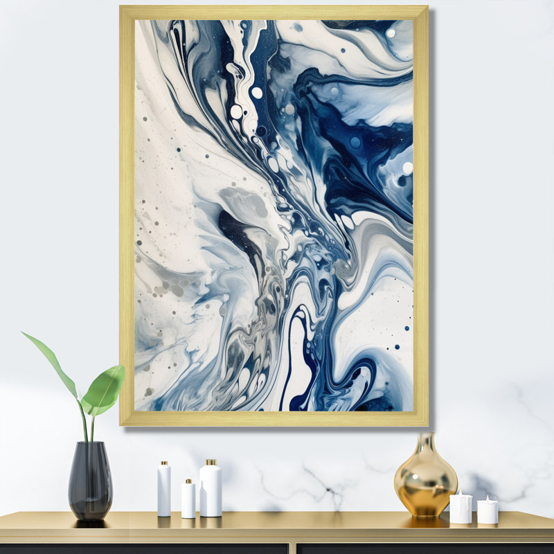 Élixir éthéré bleu et gris IV - décoration murale abstraite, H 32 po x l 24 po x P 1 po, Cadre doré à une seule photo