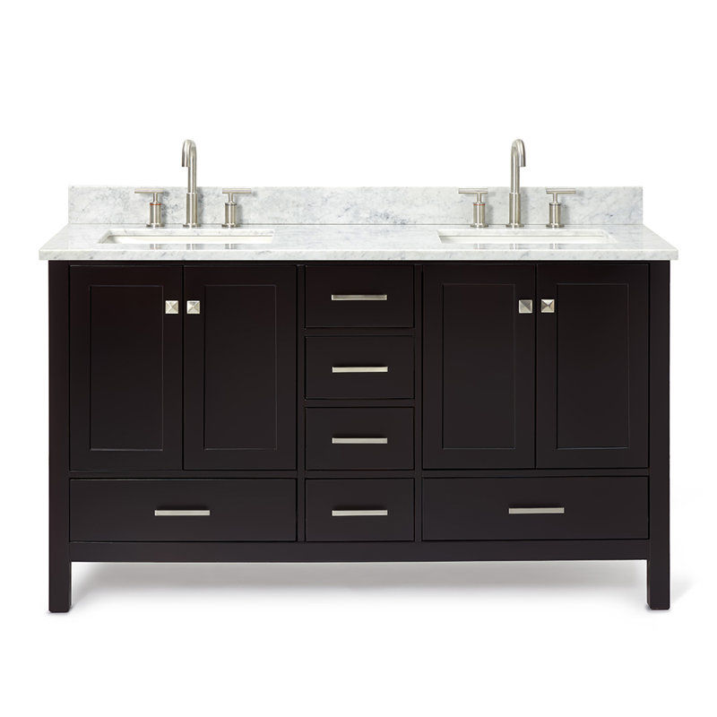 Meuble-lavabo double autoportant 67 po avec plateau en marbre Flynt, Rectangle, Espresso, 61" W