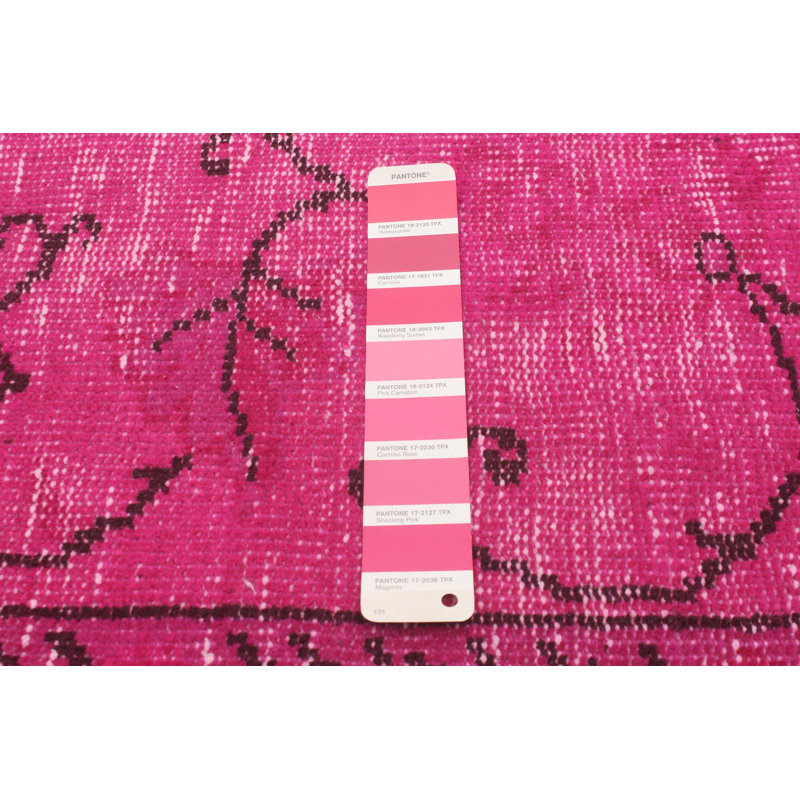 Tapis rose foncé / noir en laine noué à la main de conception unique 5 pi 11 po x 10 pi Polegate