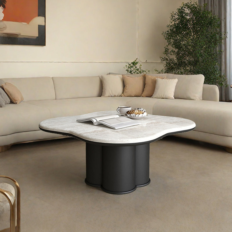 Table basse en pierre de style médiéval, Gris foncé, H 15,7 po x L 35,4 po x l 35,4 po