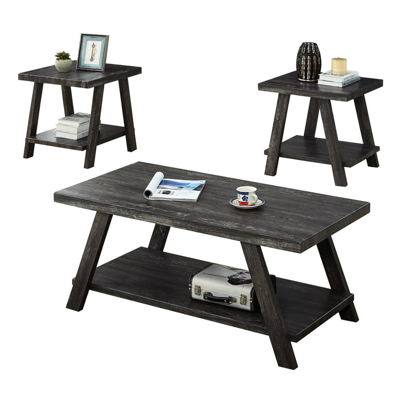 Table basse contemporaine en bois gris anthracite, espace de rangement supplémentaire et lustre aux pieds larges anthracite répliqué avec des pieds de tablette pour une pièce élargie
