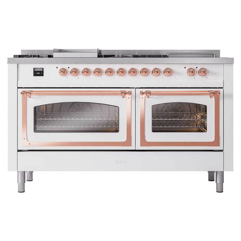 ILVE Nostalgie II Noblesse 60 inch Dual Fuel Range  (7 Sealed Burners + Griddle + French Top, Triple Glass Door, RAL), Copper